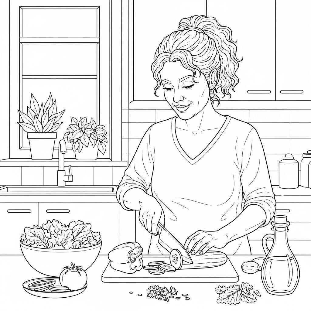 Desenho de Mulher Adulta e Estilo de Vida Saudável para Colorir