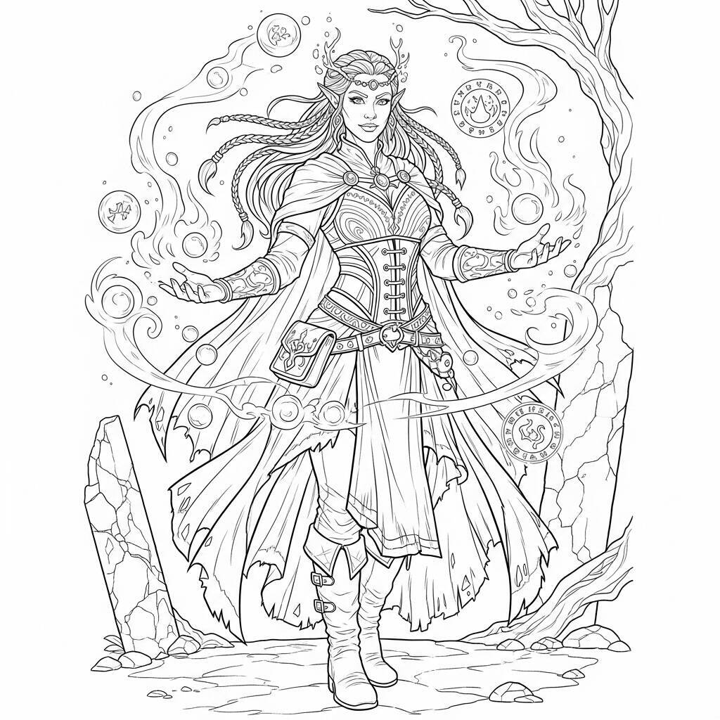 Desenho de Mulher Adulta e Fantasia para Colorir