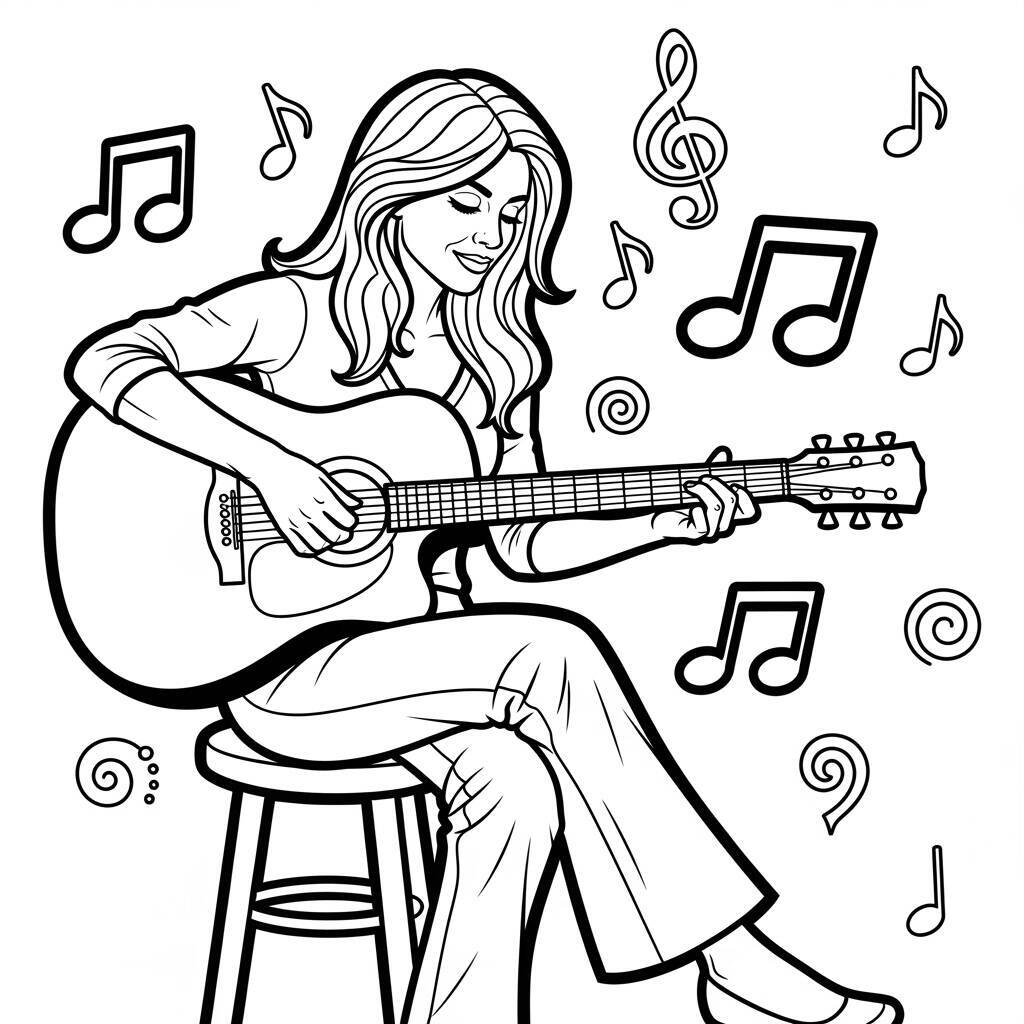 Desenho de Mulher Adulta e Música para Colorir