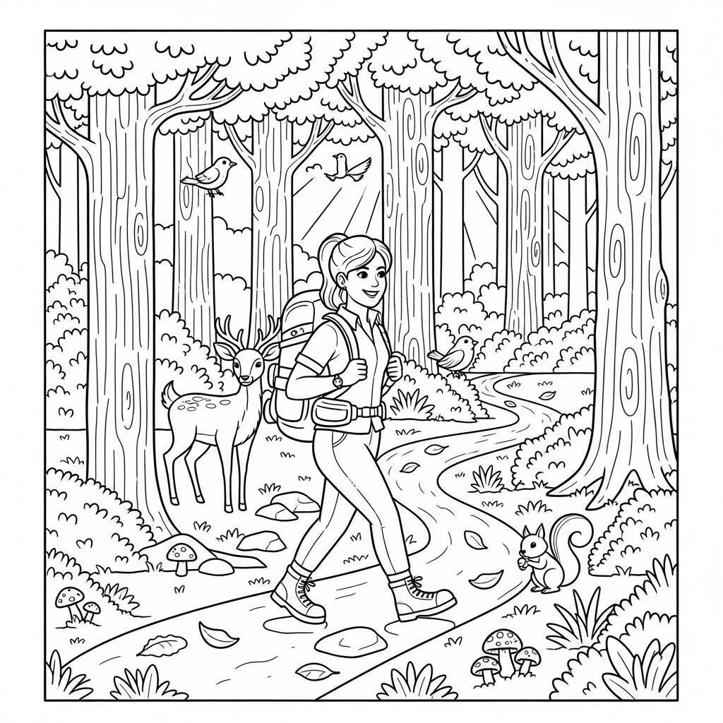 Desenho de Mulher Adulta e Natureza para Colorir