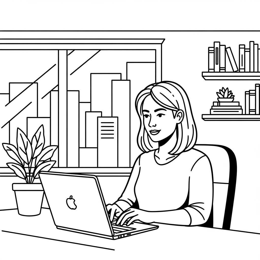 Desenho de Mulher Adulta e Tecnologia para Colorir
