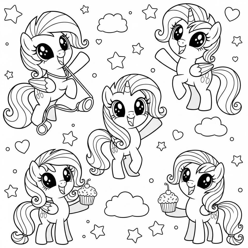 Página para colorear de estilo Kawaii de My Little Pony