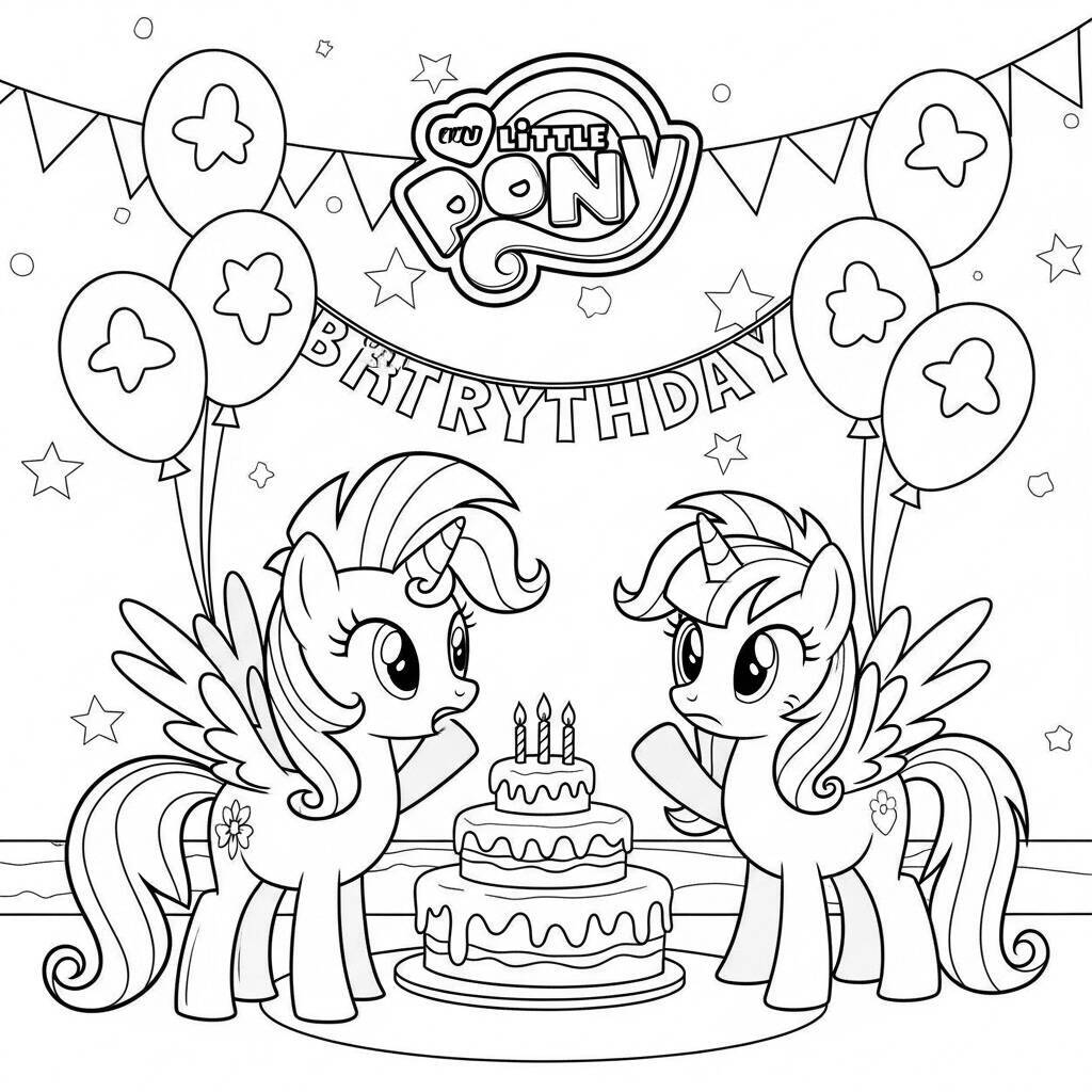 Desenho de My Little Pony e a Festa de Aniversário para Colorir