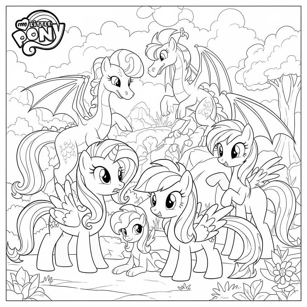 Desenho de My Little Pony e os Dragões para Colorir