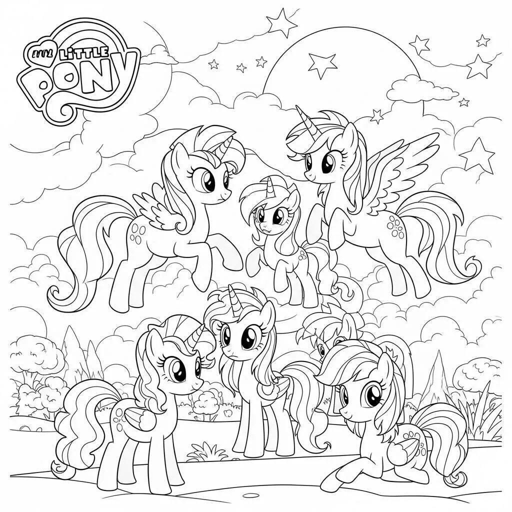 Desenho de My Little Pony e os Unicórnios para Colorir