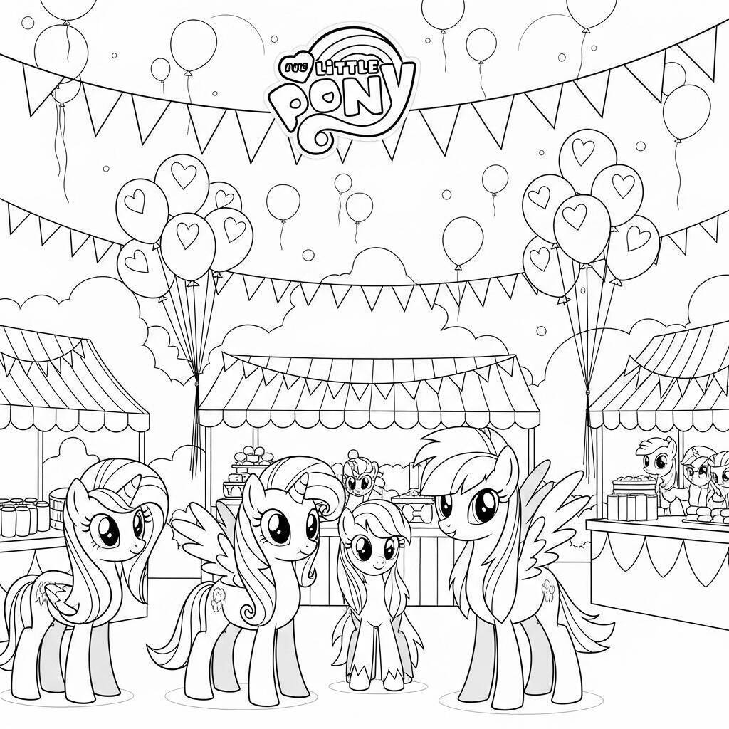 Página para colorear de My Little Pony en un festival