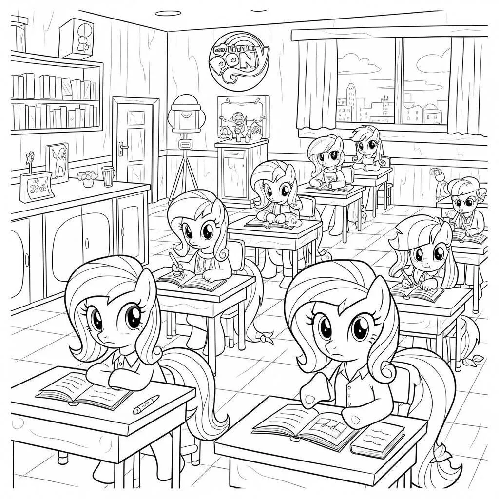 Desenho de My Little Pony na Escola para Colorir