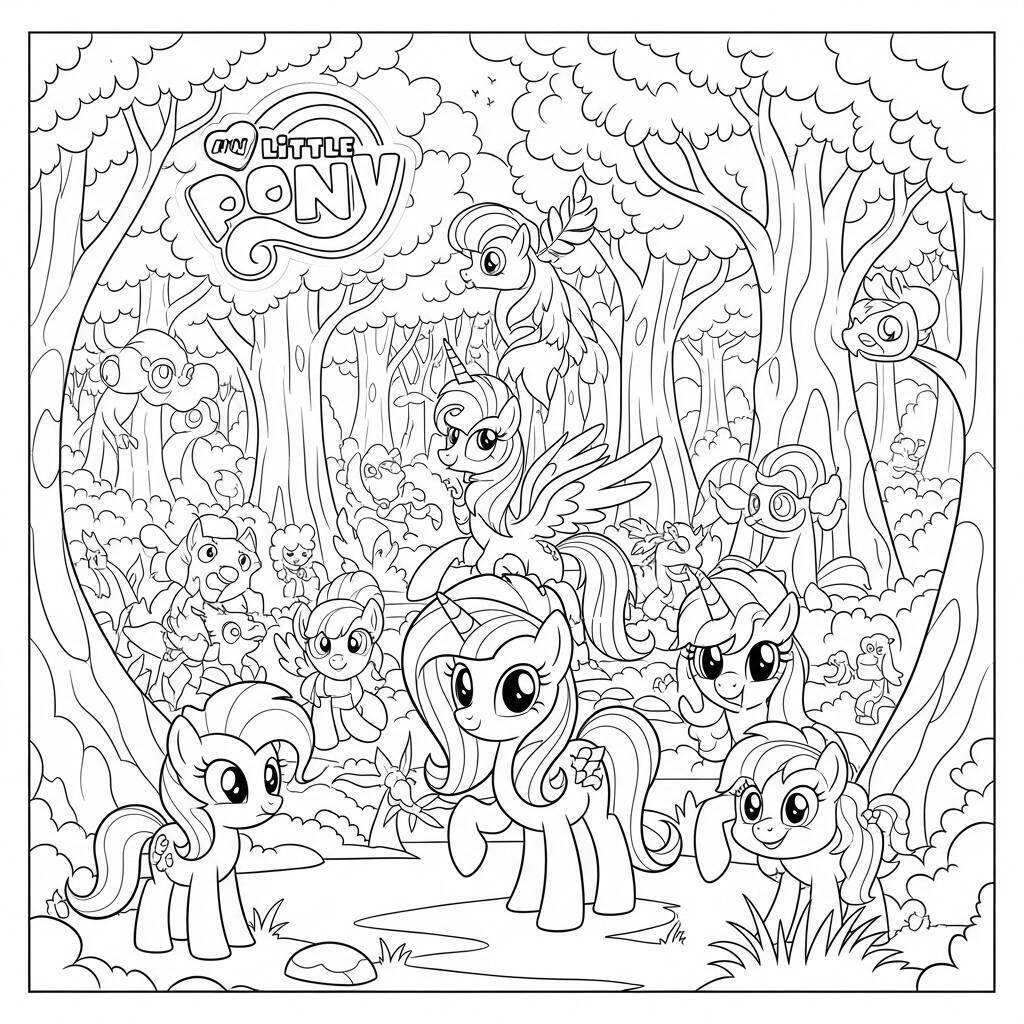 Dibujo para colorear de Mi pequeño pony en el bosque