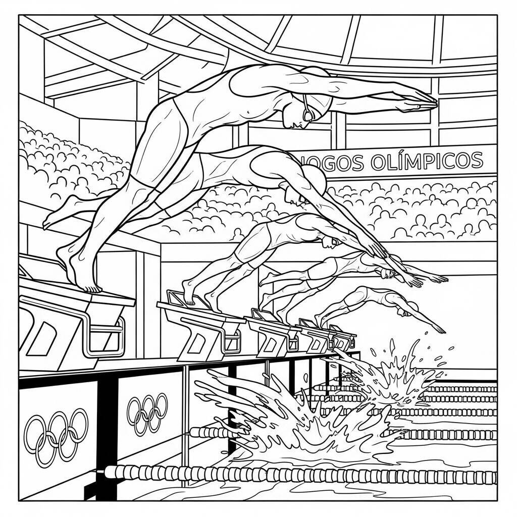Desenho de Nadadores para Colorir