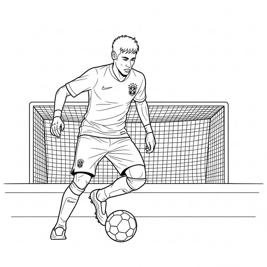 Desenho de Neymar Jogando Futebol para Colorir