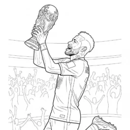 Desenho de Neymar com a Taça da Copa do Mundo para Colorir