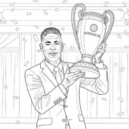 Desenho de Neymar com um Troféu para Colorir