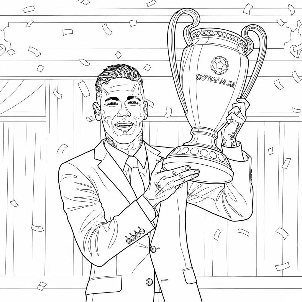 Desenho-de-Neymar-com-um-Trofeu-para-Colorir Desenho de Neymar com um Troféu para Colorir