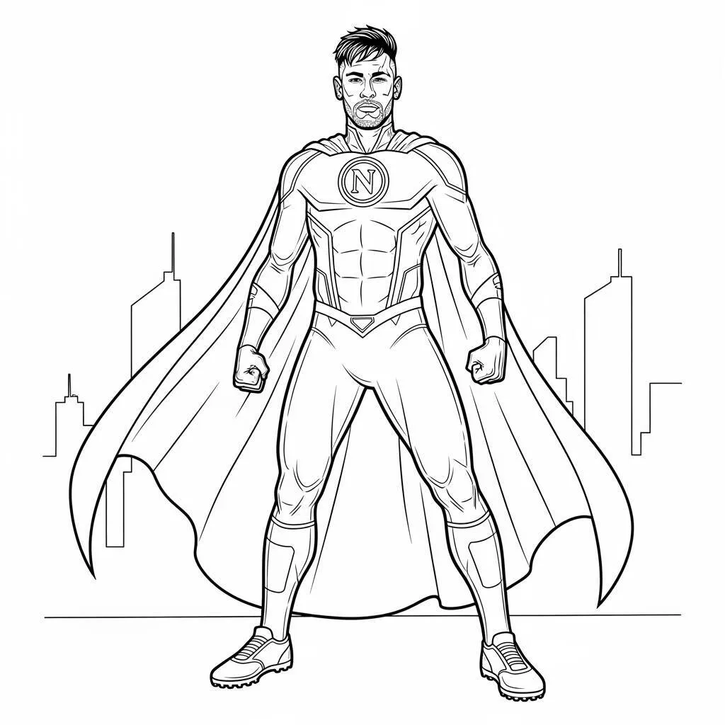 Desenho de Neymar como Super-Herói para Colorir