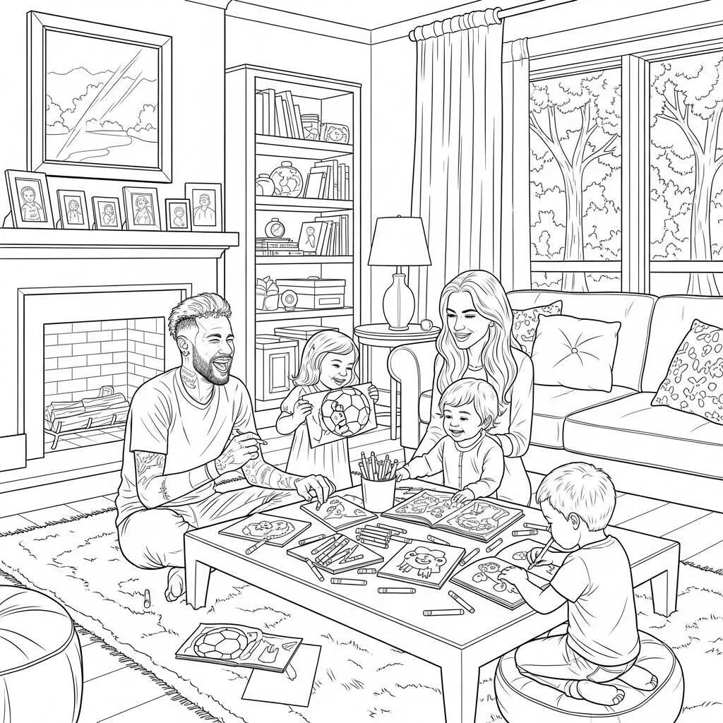 Desenho de Neymar e sua Família para Colorir