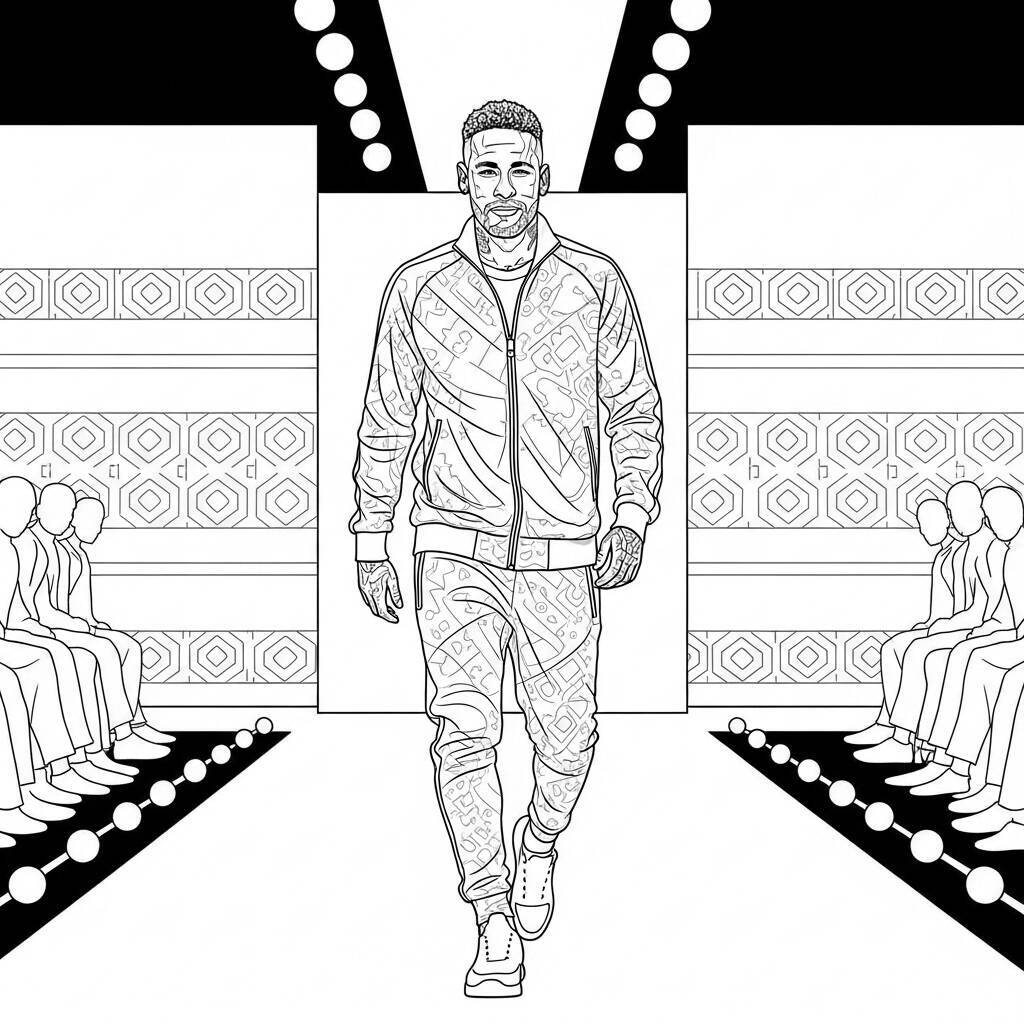Desenho de Neymar em um Desfile de Moda para Colorir