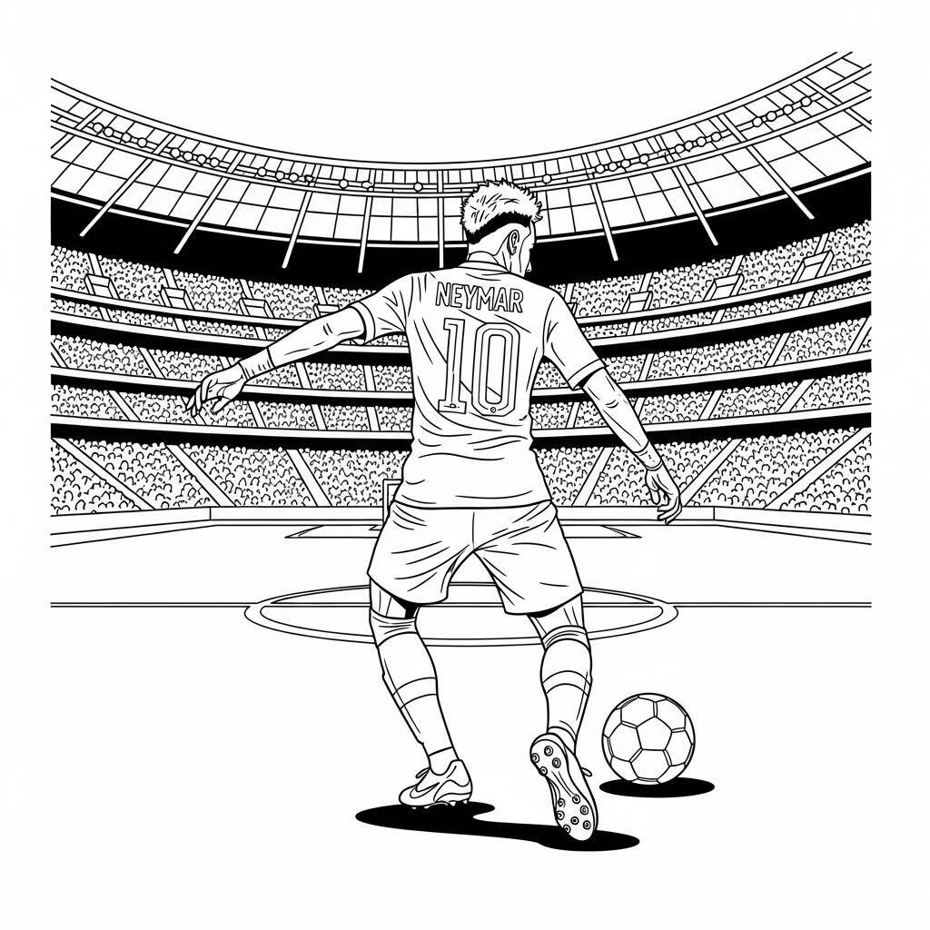 Desenho de Neymar em um Estádio para Colorir