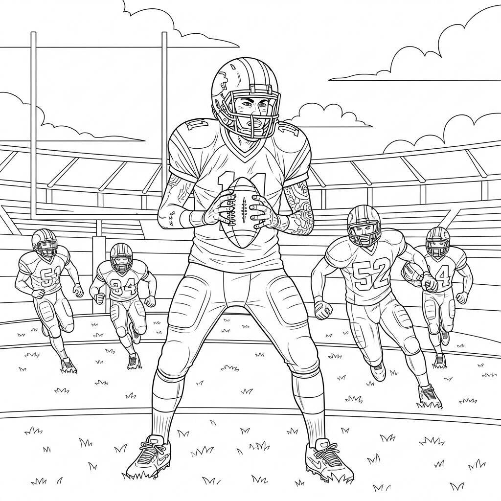 Desenho de Neymar em um Jogo de Futebol Americano para Colorir