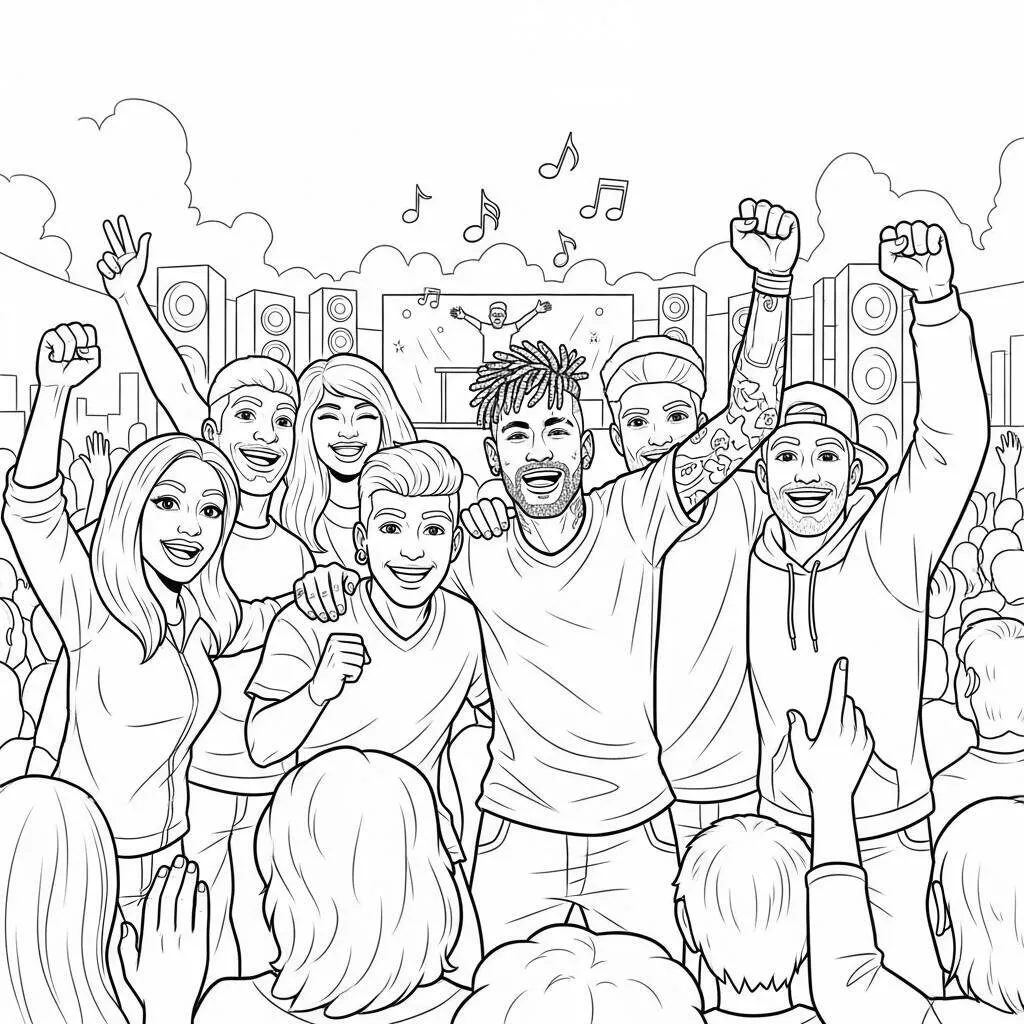 Desenho-de-Neymar-em-um-Show-de-Musica-para-Colorir Desenho de Neymar em um Show de Música para Colorir