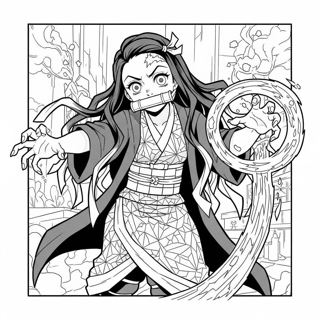 Nezuko in Dämonenform zum Ausmalen