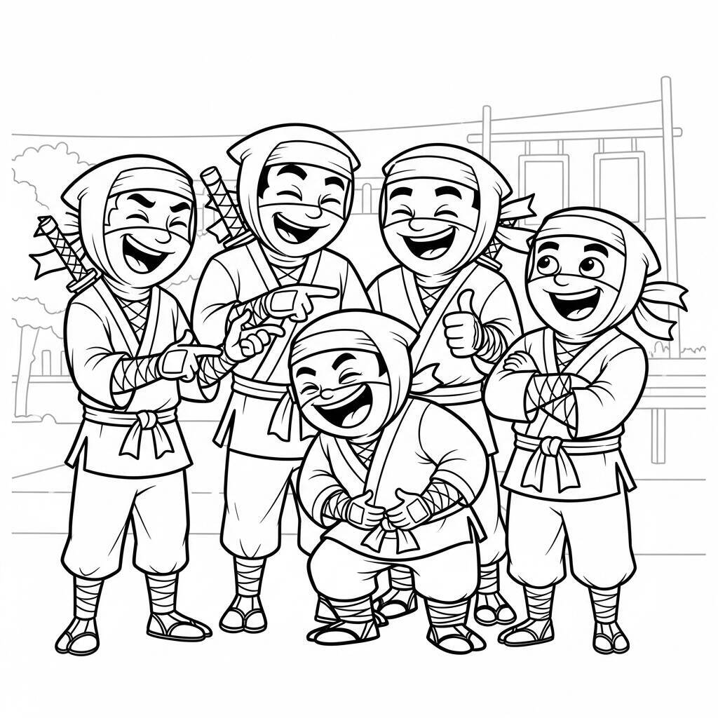 Desenho de Ninja com Amigos para Colorir