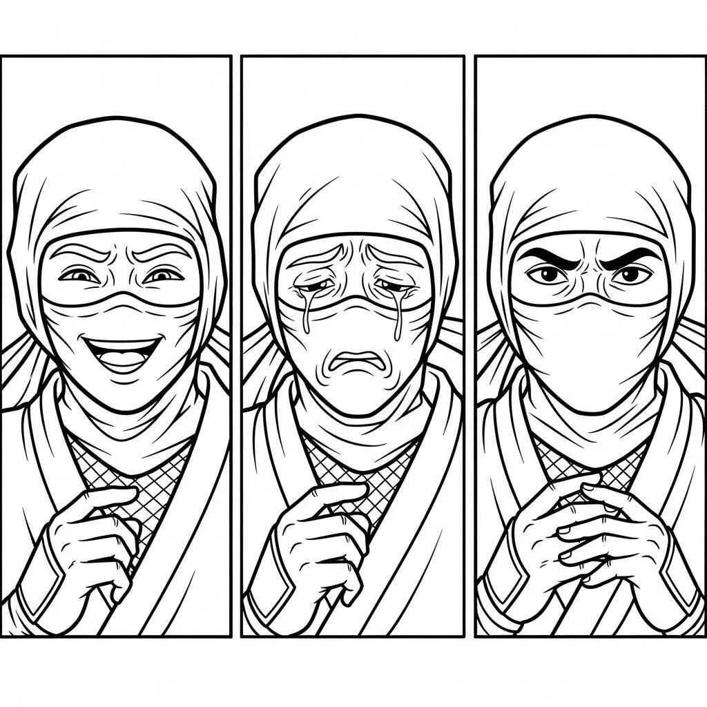 Desenho de Ninja com Emoções para Colorir