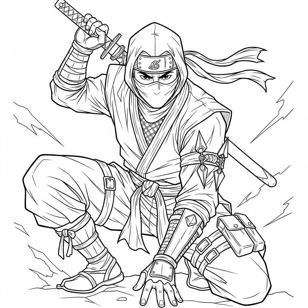 Desenho de Ninja com Estilo Realista para Colorir