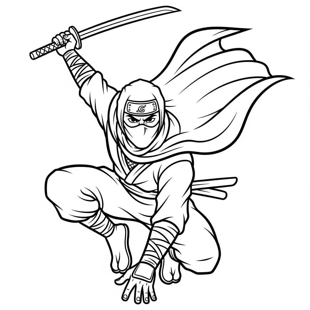 Desenho de Ninja com Máscara para Colorir