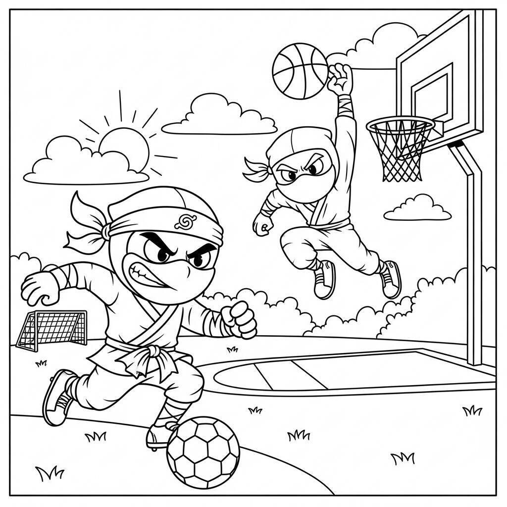 Desenho de Ninja e Esportes para Colorir