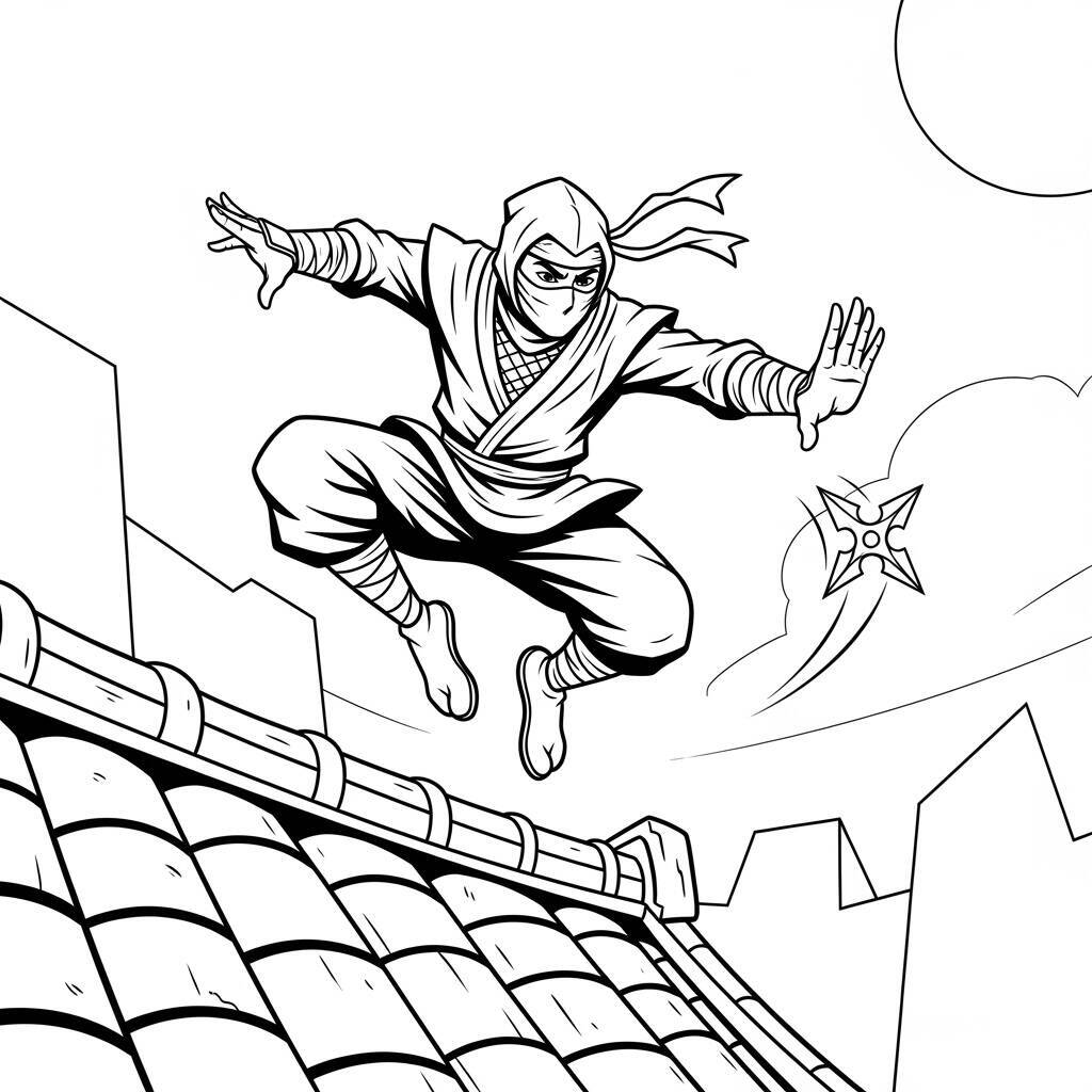 Desenho de Ninja em Ação para Colorir