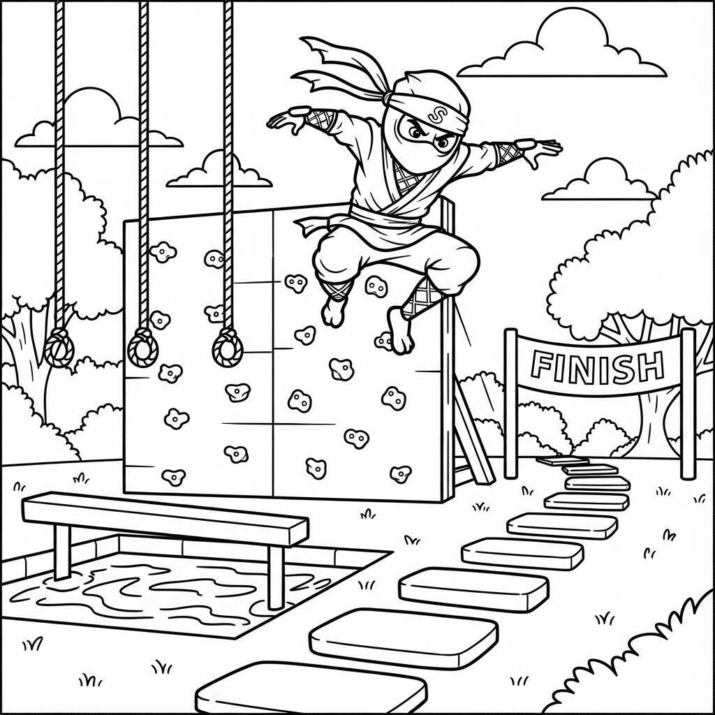 Desenho de Ninja em um Desafio para Colorir