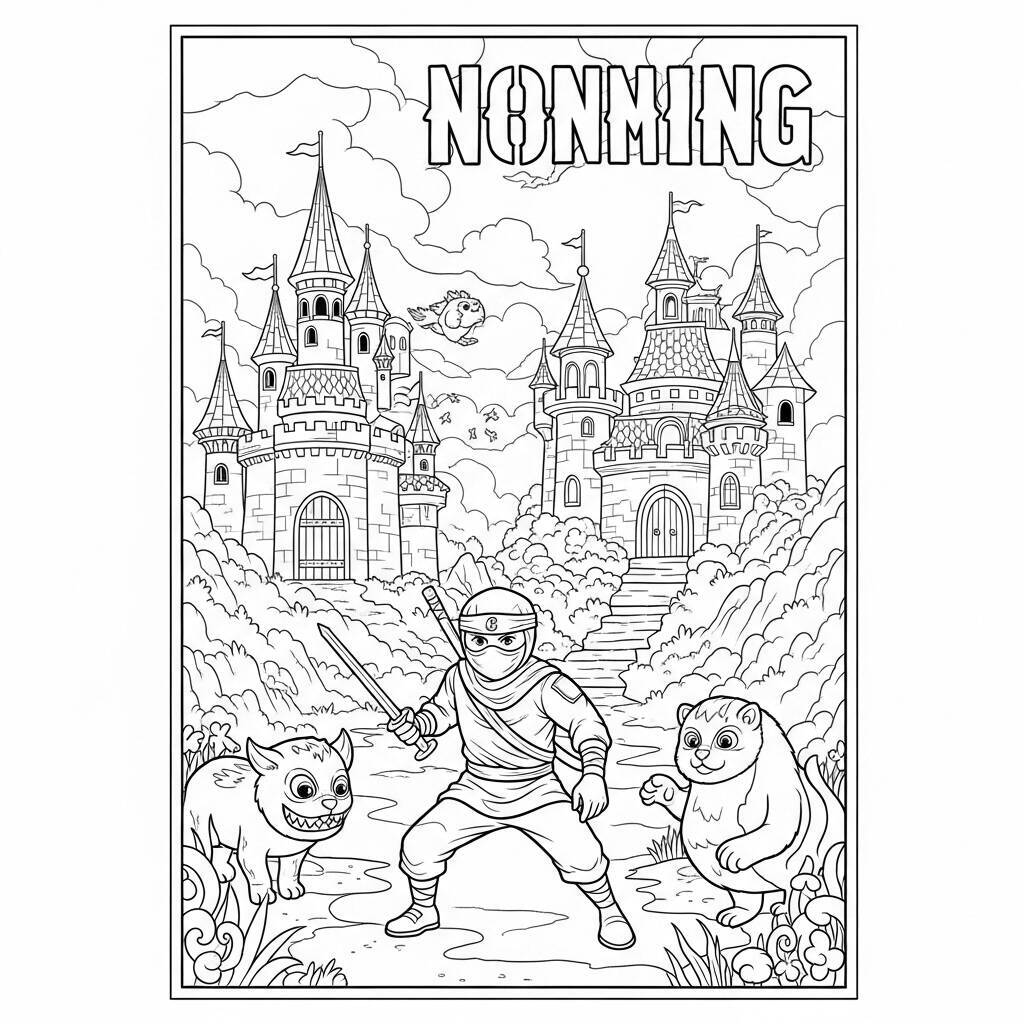 Desenho de Ninja em um Mundo de Contos de Fadas para Colorir