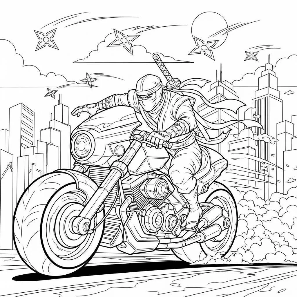 Desenho de Ninja em um Veículo para Colorir