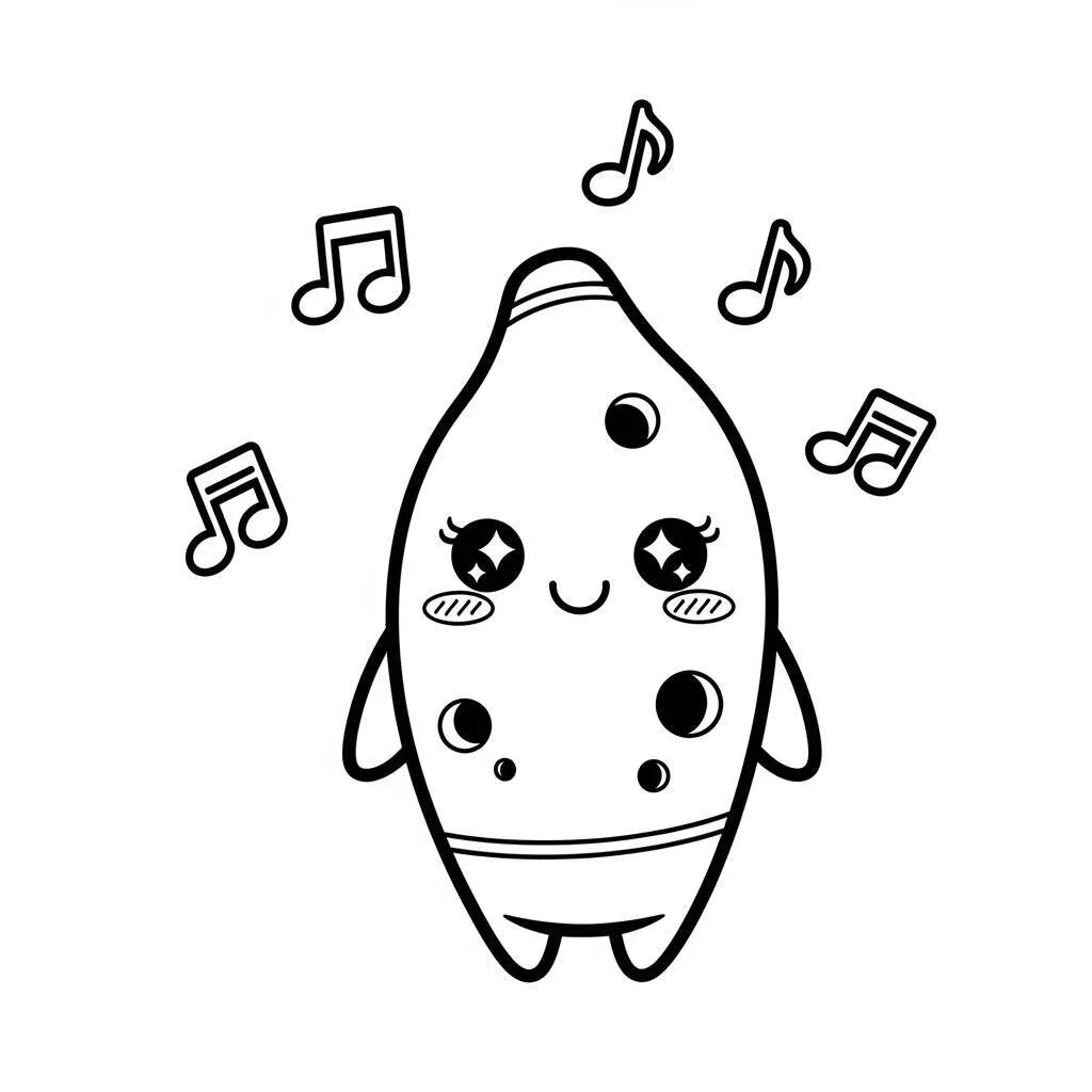 Desenho de Ocarina em Estilo Kawaii para Colorir