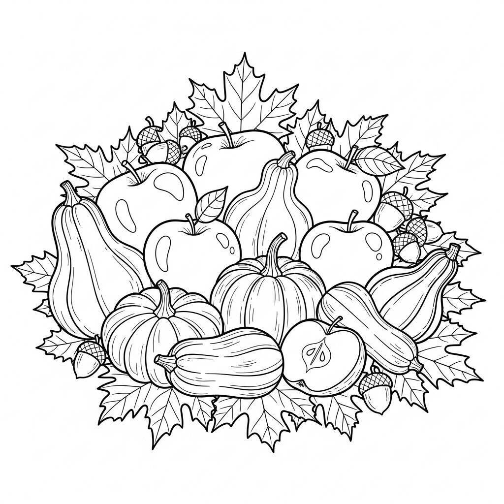 Desenho de Outono com Frutas para Colorir