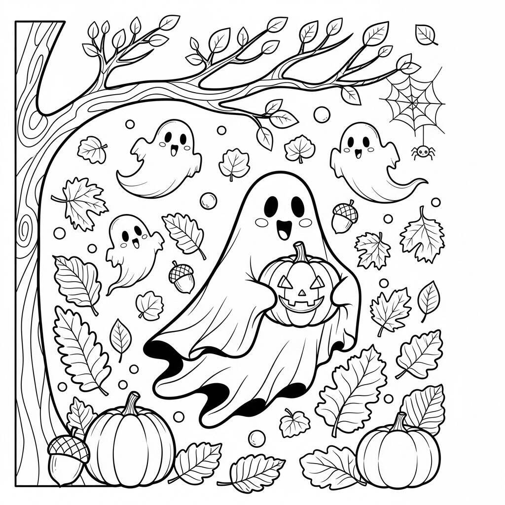 Coloriage Automne et Halloween ensemble