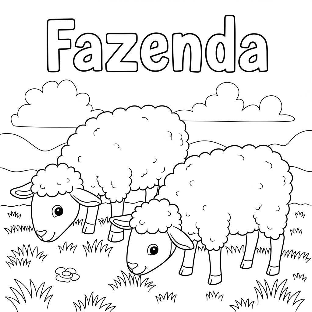 Desenho de Ovelhas na Fazenda para Colorir