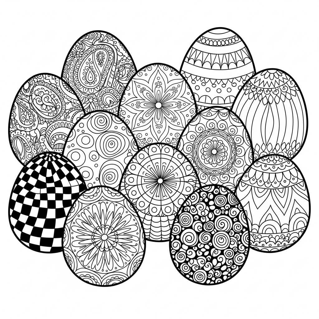 Desenho de Ovos de Páscoa Decorados para Colorir