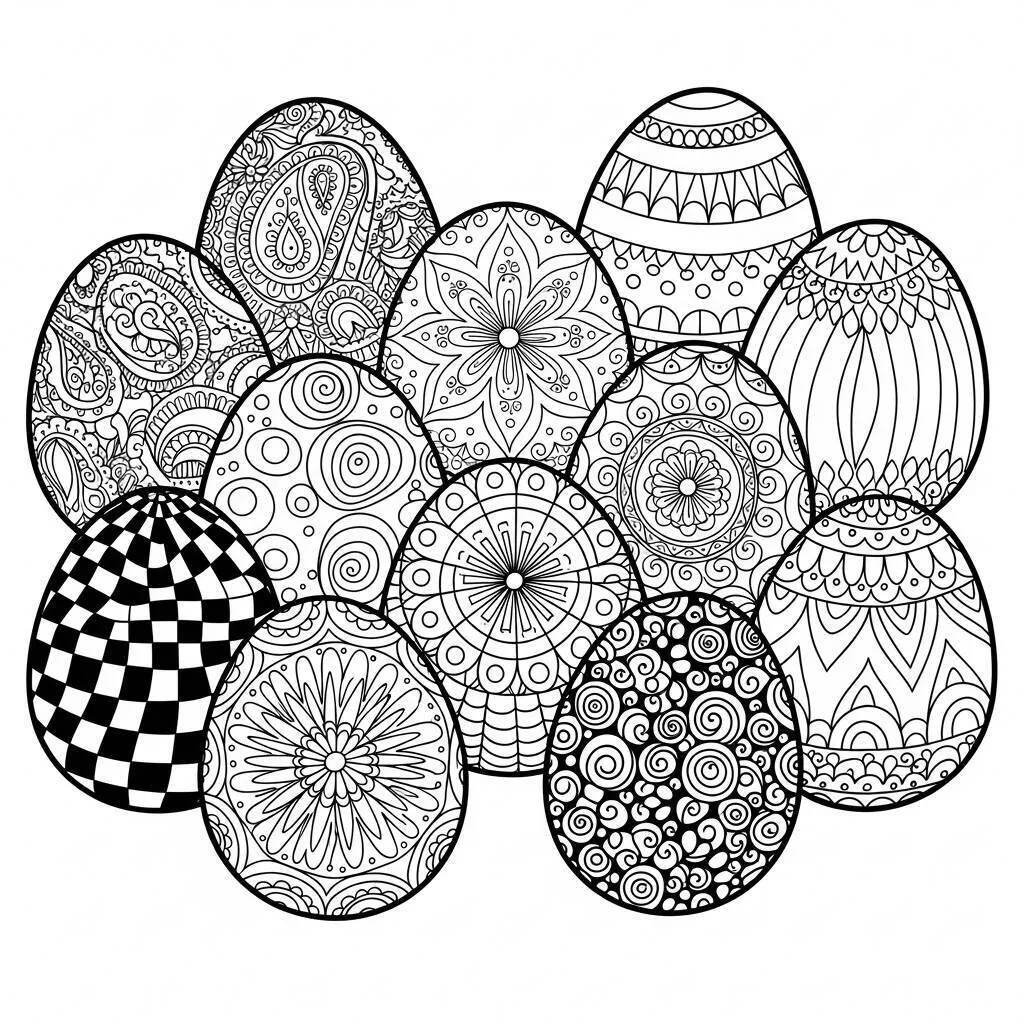 Desenho de Ovos de Páscoa Decorados para Colorir