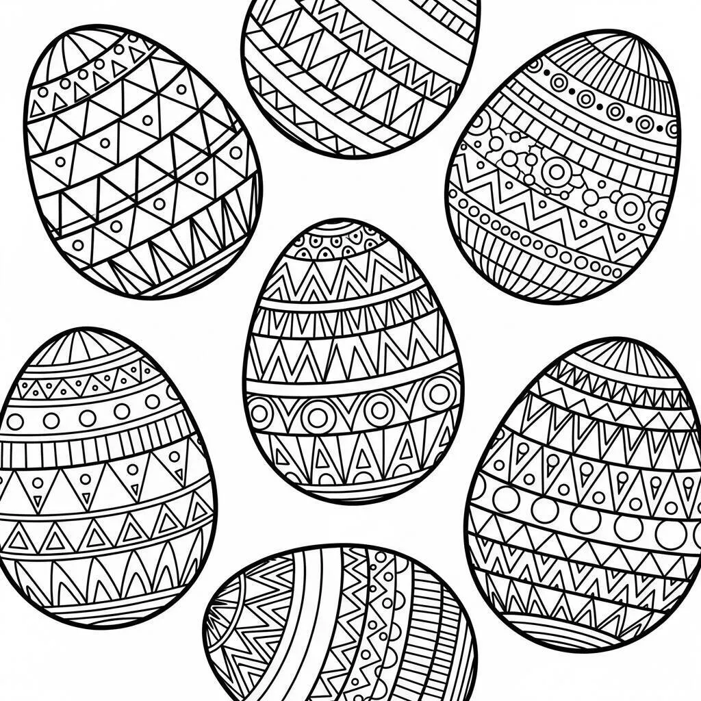 Desenho-de-Ovos-de-Pascoa-com-Padroes-Geometricos-para-Colorir Easter Eggs Drawing with Geometric Patterns to Color