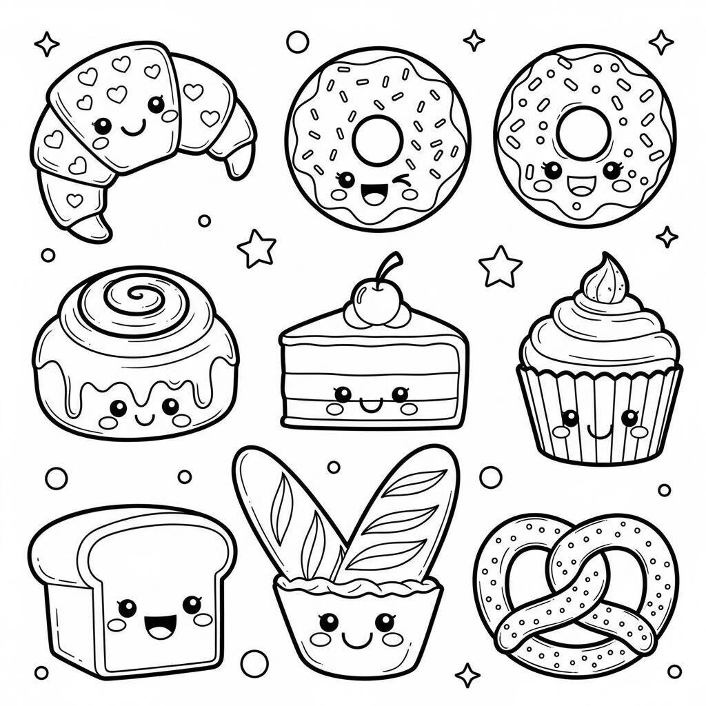 Desenho de Pães Kawaii para Colorir