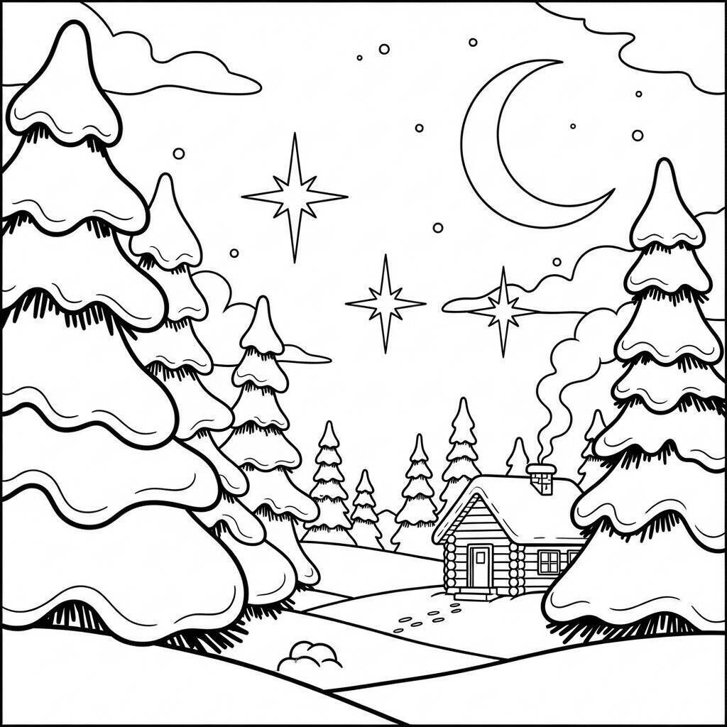 Coloriage de paysage de Noël