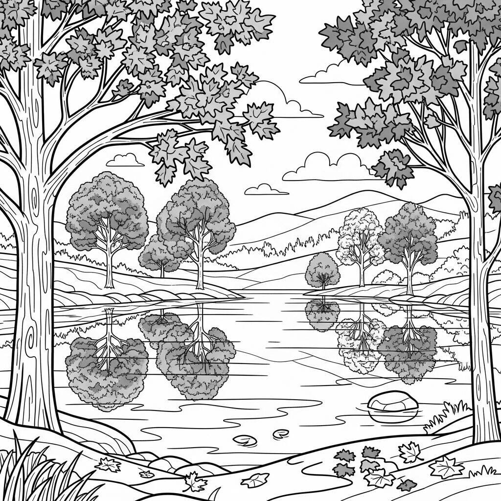Coloriage Paysage d'automne avec lac