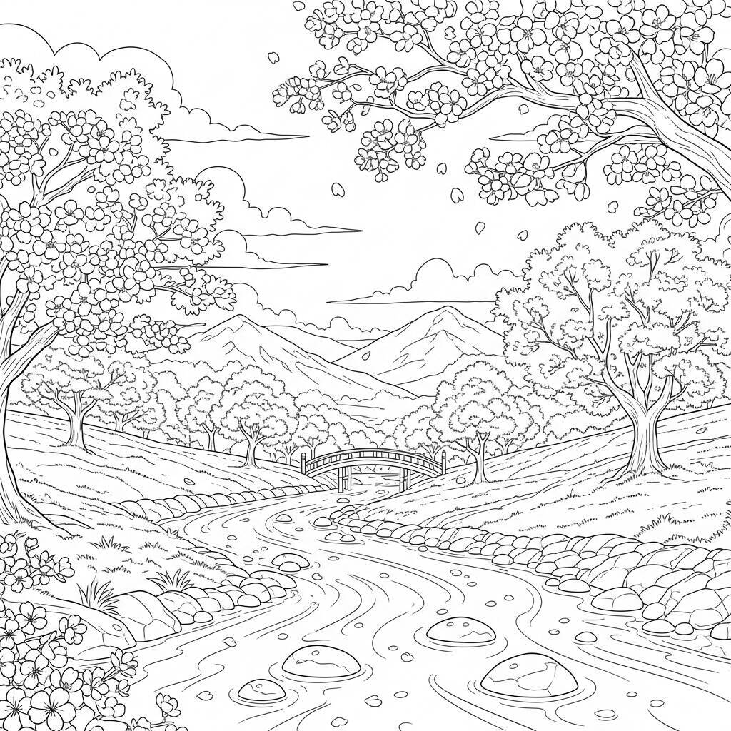 Desenho de Paisagens Anime para Colorir
