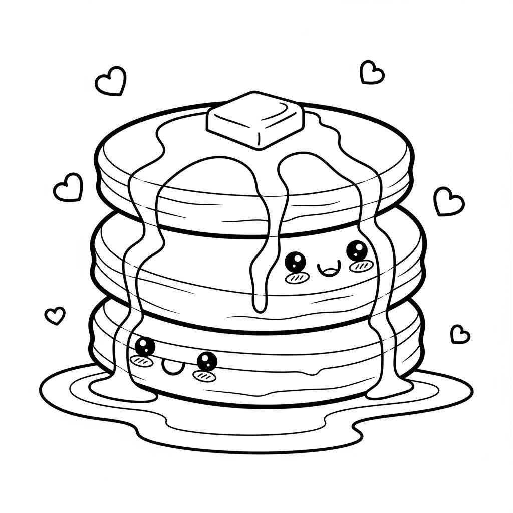 Desenho de Panquecas Kawaii para Colorir