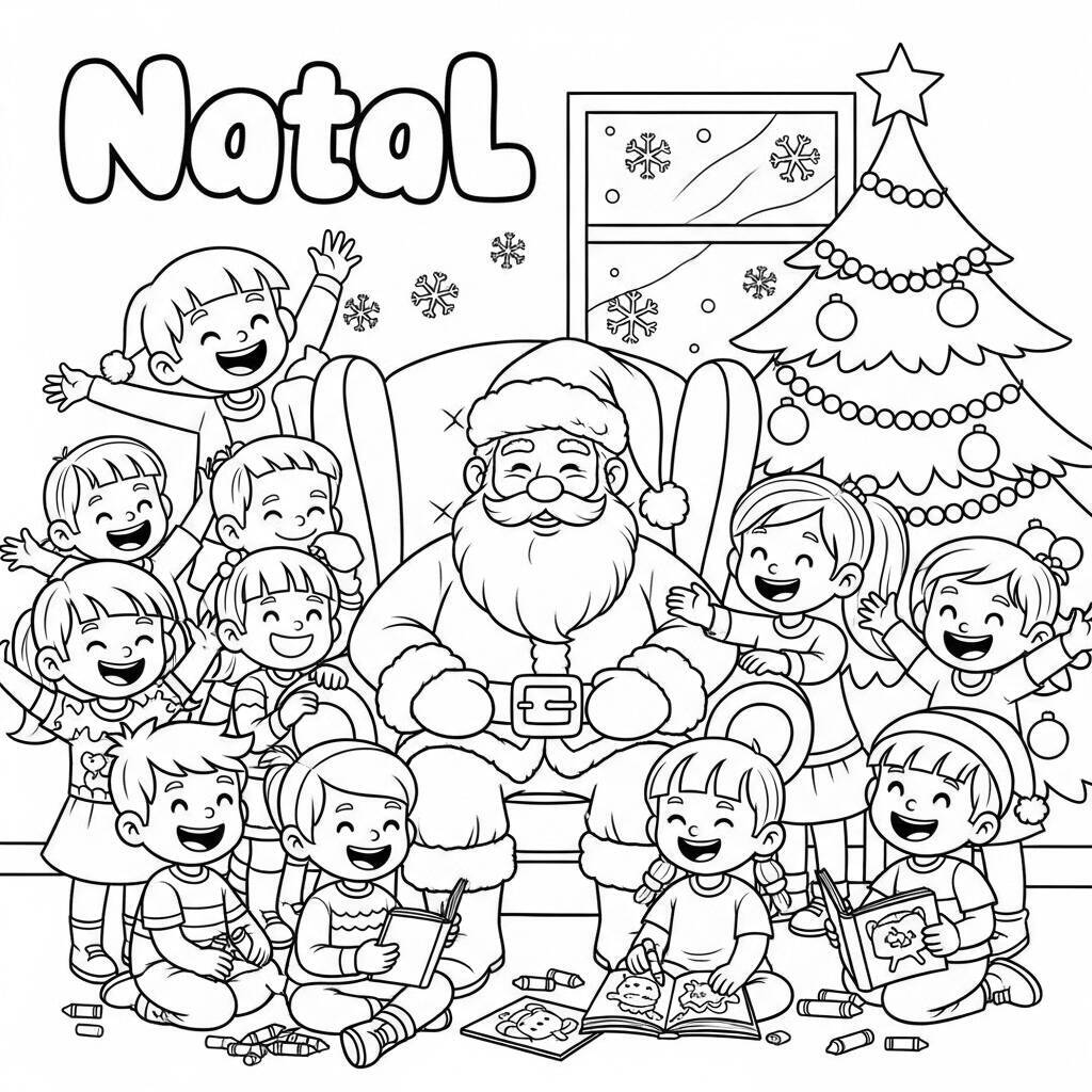 Coloriage Père Noël et enfants