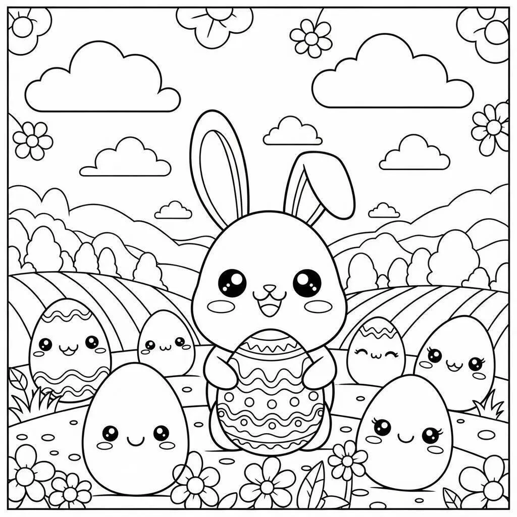 Desenho de Páscoa Kawaii para Colorir