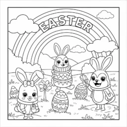 Desenho de Páscoa com Arco-íris para Colorir