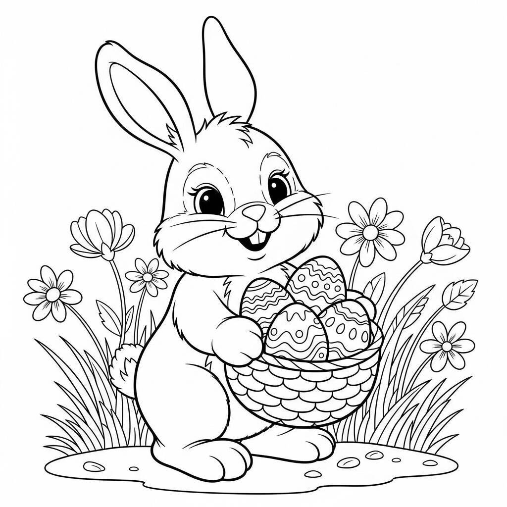 Easter Coloring Page with Rabbit