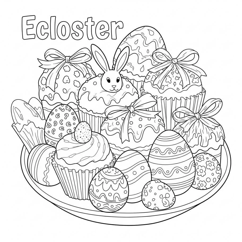 Desenho de Páscoa com Doces para Colorir